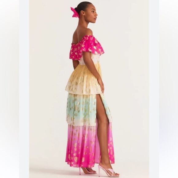 NWT LoveShackFancy VYNNE Maxi off shoulder DRESS SURFER FUSCHIA LIGHT Size: 8 - Picture 14 of 16